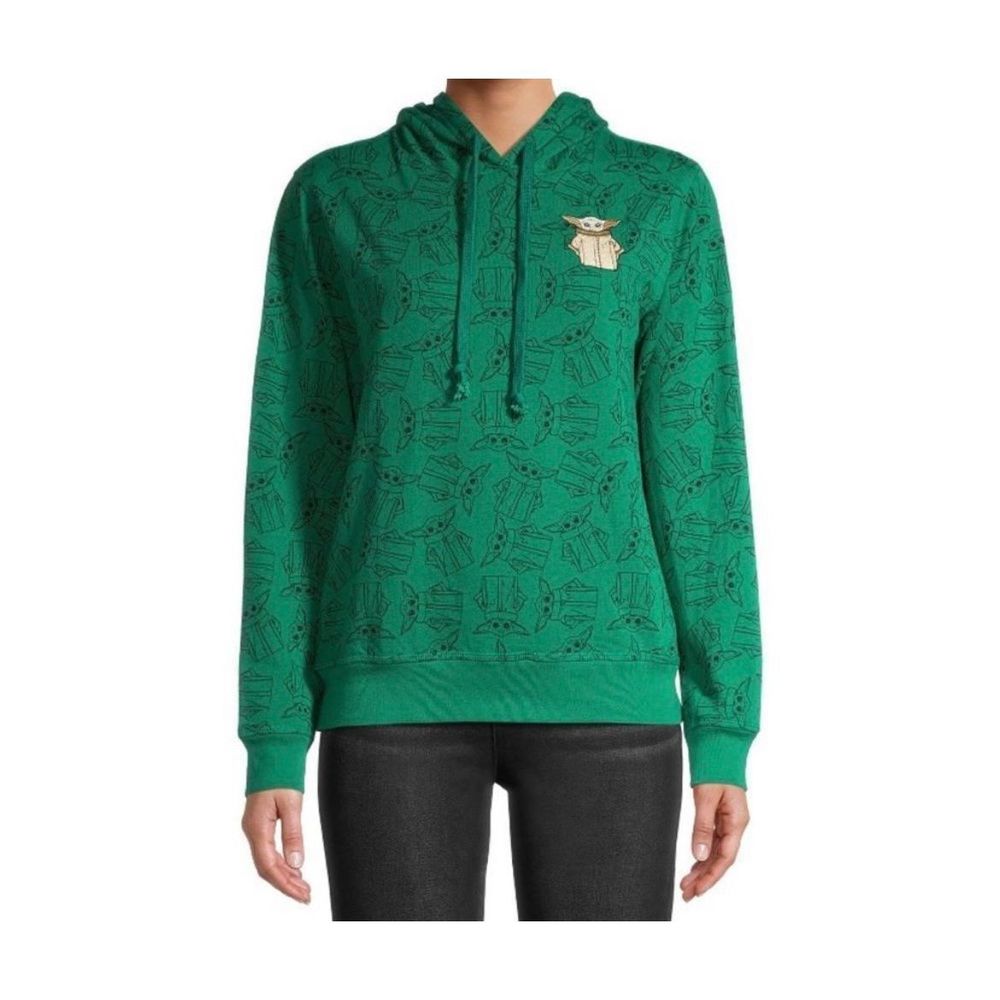 Star Wars Baby Yoda Green Hoodie Pullover Juniors Sz XS Sweatshirt Mandalorian